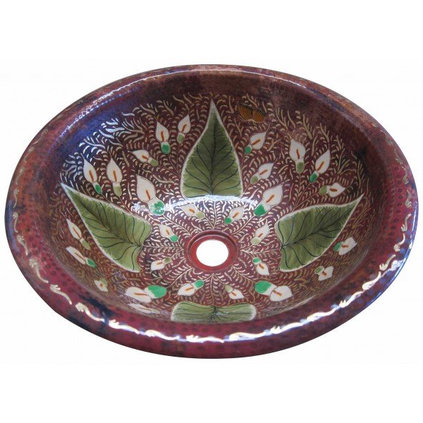Hand Painted Copper Sink Round Lily Dream